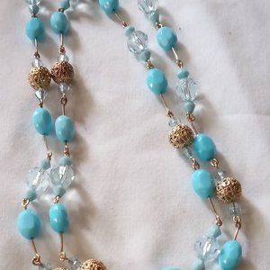 Women s Silver Tone Necklace Blue/Silver  Color Crystal Beads 40 Inches